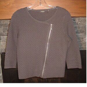 NEIMAN MARCUS Moto style zip Gray knit cropped cardigan EUC! Size S Castlecore